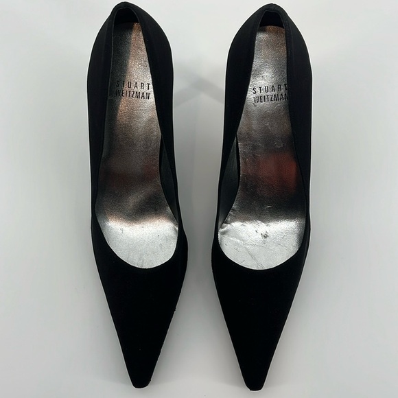 Stuart Weitzman Black Satin Closed Toe Heels 4" Size 8 1/2 Medium - Picture 9 of 14